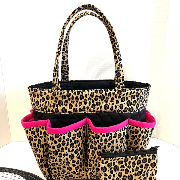 Cheetah print with pink trim Bingo bag With FREE COIN Bag // Nurse bag // Makeup bag organizer // Nurse tote