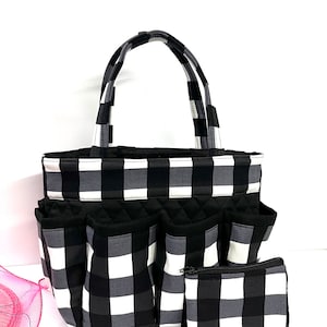 Black and white and Gray Checkered print Bingo bag With FREE COIN Bag // Nurse bag // Makeup bag organizer // Nurse tote
