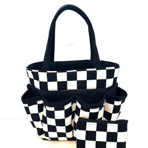 Black and white Checkered print Bingo bag With FREE COIN Bag // Nurse bag // Makeup bag organizer // Nurse tote
