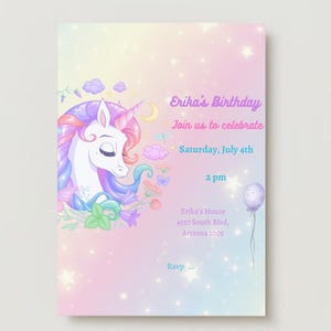Carte invitation anniversaire Licorne