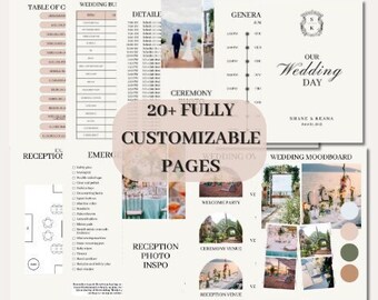 Wedding Day-of Binder Template with Printable Checklists + 120 Questions to Ask Wedding Vendors (Fully customizable on Canva)