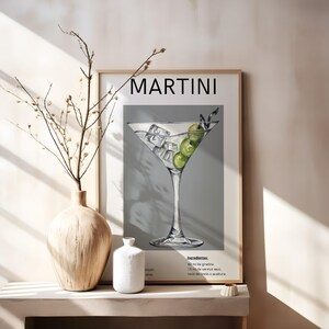 Impresión artística  digital de Cóctel/Cartel de cóctel / Letrero de bebida/Pared de moda/ Minimalista, elegante, sofisticado, retro, bar