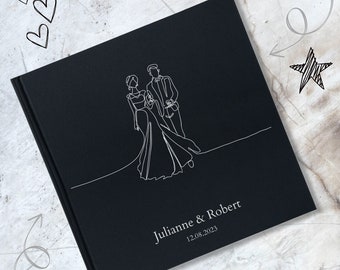 Album photo de mariage personnalisé Album personnalisé avec reliure livre 50 cartes noires/100 faces Album de mariage Couverture noire