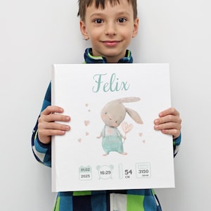 Weißes Babyfotoalbum | Benutzerdefinierte Perle Cover | Erster Geburtstag Andenken | 50 weiße Karten 25 x 25 cm | Personalisiertes Baby Memory Buch