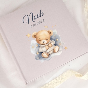 Big Personalized Baby Photo Album | Beige Linen | 500 pockets 10x15 Photos | custom printed cover