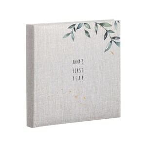 Personalizowany lniany album na zdjęcia dziecka Pamiątkowe zdjęcie noworodka 30 białych kart Pierwszy rok dziecka Szara okładka