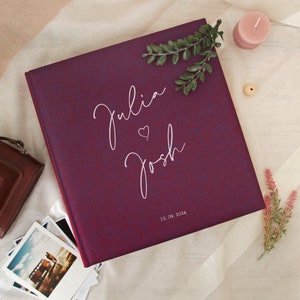 Álbum de fotos de casamento personalizado - capa de linho cintilante em roxo profundo 30 cartões para fotos Presente de casamento, livro de recordações ou álbum de scrapbooking