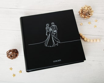 Album fotografico di matrimonio tradizionale Album rilegato a libro personalizzato 50 carte nere / 100 facciate Album di nozze Copertina nera