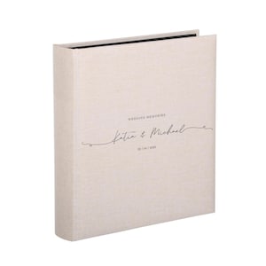 Album fotografico personalizzato per matrimonio in lino beige, regalo di nozze, ricordo fotografico, 100 carte nere, 50 lati