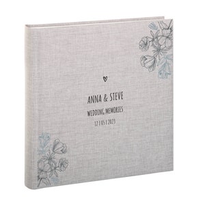 Álbum de bodas personalizado de alta calidad, 50 tarjetas blancas, álbum de fotos, cubierta de lino con impresión personalizada, regalo de boda único, su texto en la cubierta