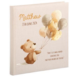 Album fotografico personalizzato per neonati / 30 biglietti bianchi / Copertina in lino beige / Libro dei ricordi per neonati / Album scrapbook / Regalo di compleanno