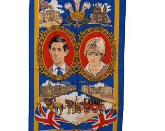 Vtg 1981 Prince Charles Lady Diana Royal Wedding Tea Towel Causeway UK Cotton
