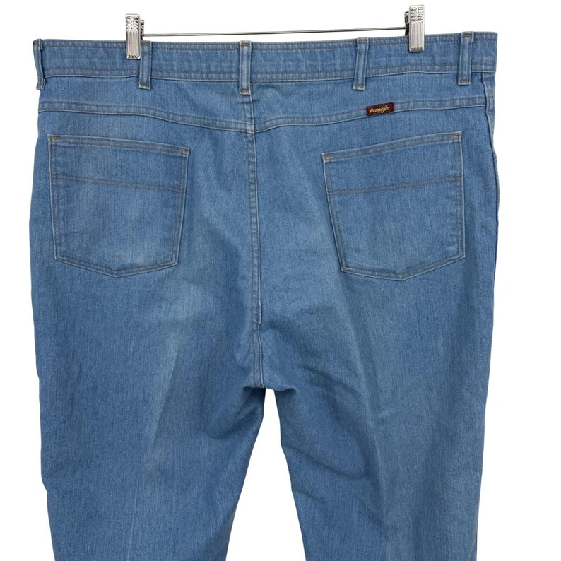 Vintage Wrangler Riata Mens Light Wash Straight Leg Western Denim Jeans 44x30 image 9