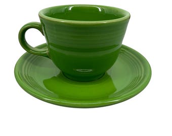 Fiesta Shamrock Green Tea Cup and Saucer Set Homer Laughlin Ceramic USA