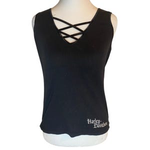 Harley-Davidson Tank Top Criss Cross V-Neck Sleeveless Biker Size M Motorcycle