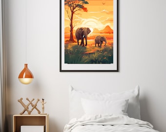 Safari elefantes arte de la pared / habitación de los niños / cartel imprimible digital / arte de la sala de juguetes / cartel del dormitorio