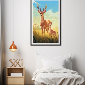 Grasslands Deer Wall Art / Kids Room Decor / Boys Room / Girls Room / Digital Art Print / Toy Room