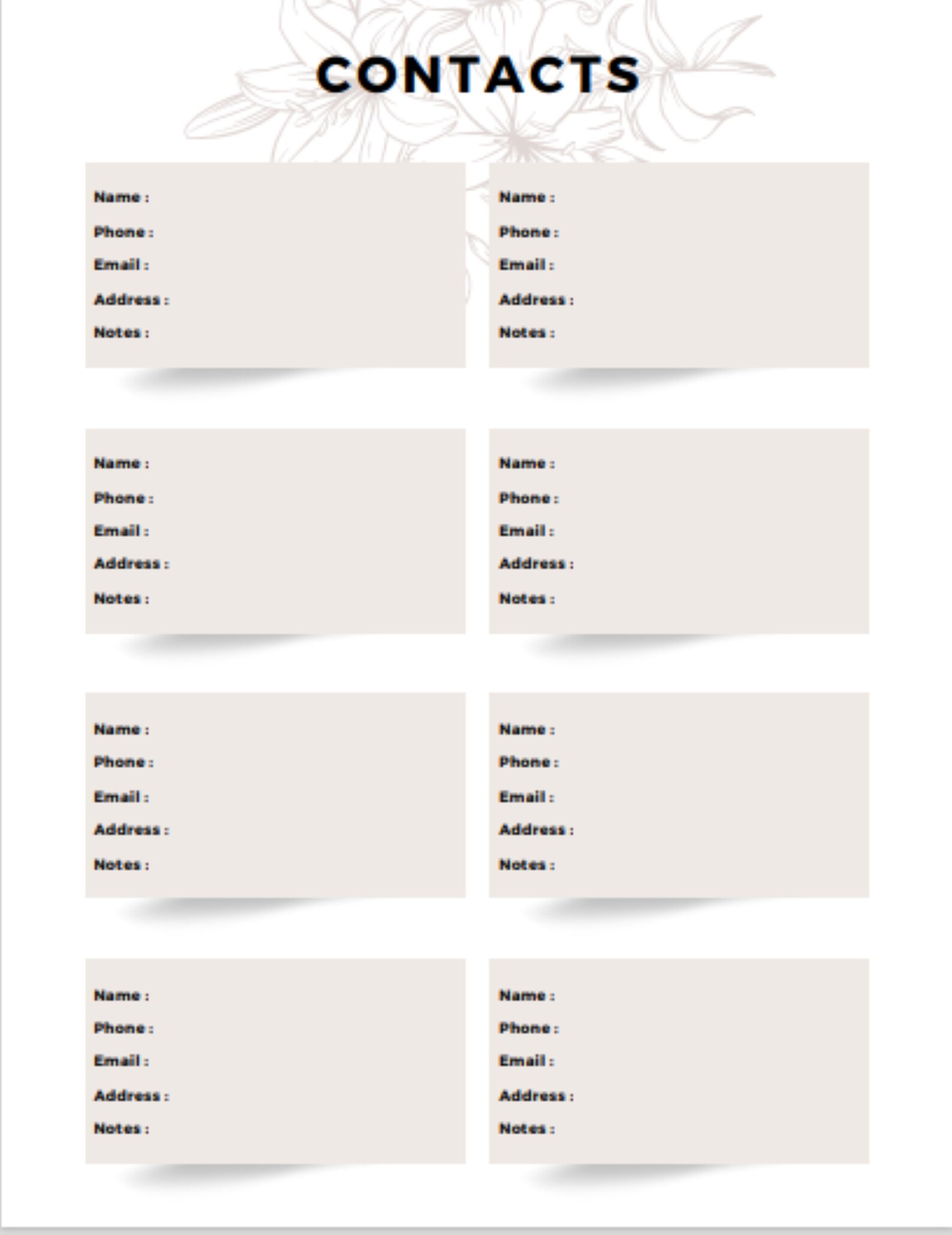 Phone Directory Editable Editable Contacts List, Fillable Address Book, Contacts Organizer ...