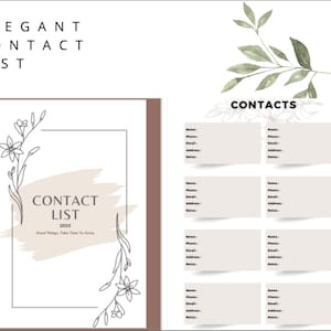 May include: A printable contact list template with a floral design and the text "Contact List 2023" and "Good Things, Take Time To Grow".