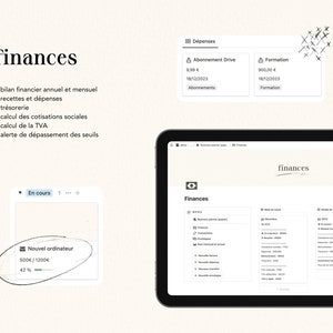 Business Planner : modèle Notion pour les freelances et micro-entreprises en français Finances, social media, gestion de projets 画像 3