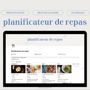 Planificateur de repas : modèle Notion en français Livre de recettes, menu de la semaine et liste de courses 画像 2