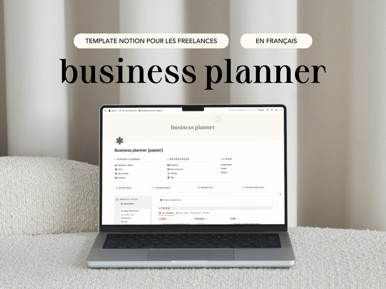 Business Planner: Notion model for freelancers and micro-businesses in French Finance, social media, project management image 1