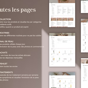 Carnet Skincare : modèle Notion en français dédié à ta peau Collection de produits, routines, journal de peau, suivi de traitements... image 7