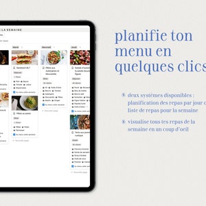 Planificateur de repas : modèle Notion en français Livre de recettes, menu de la semaine et liste de courses 画像 4