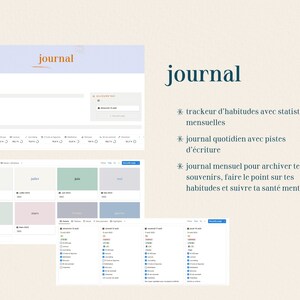 Life Planner : modèle Notion en français pour organiser sa vie perso et pro To do, projets, journal, planificateur de repas, bibliothèque image 4