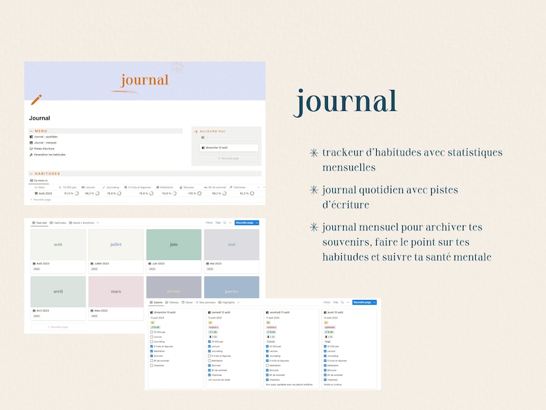 Life Planner : modèle Notion en français pour organiser sa vie perso et pro To do, projets, journal, planificateur de repas, bibliothèque image 4