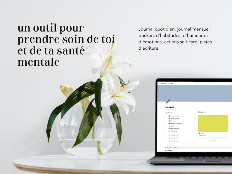 Le journal : modèle Notion en français pour prendre soin de toi et de ta santé mentale image 2