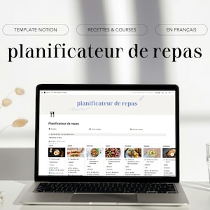 Planificateur de repas : modèle Notion en français Livre de recettes, menu de la semaine et liste de courses image 1