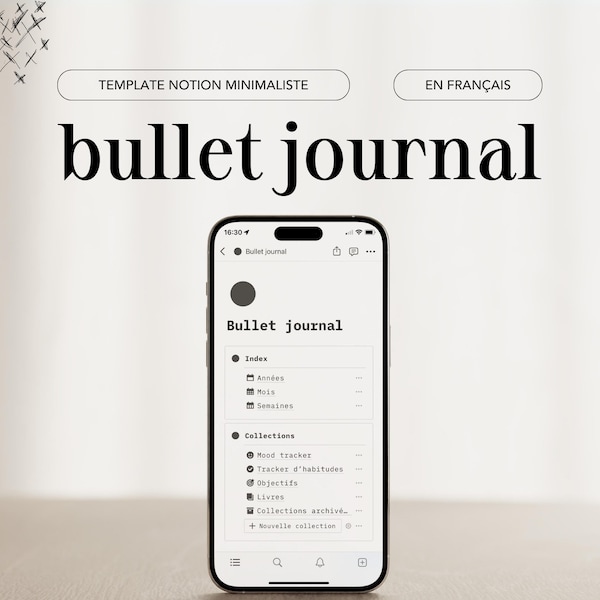 Bullet journal sur Notion, template minimaliste en français