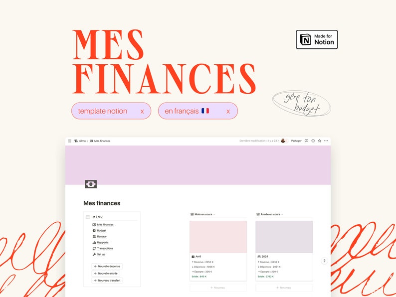 Mes Finances : gère ton budget personnel avec Notion template en français image 1