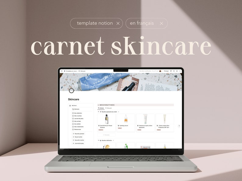 Skincare Notebook: Notion model in French dedicated to your skin Collection of products, routines, skin journal, treatment monitoring... image 1