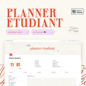 Planificador estudiantil: plantilla de Notion en francés para organizar tus estudios, agenda universitaria, seguimiento de revisiones, búsqueda de prácticas