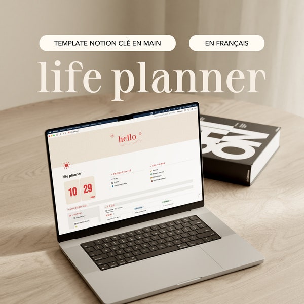 Life Planner : modèle Notion en français pour organiser sa vie perso et pro - To do, projets, journal, planificateur de repas, bibliothèque