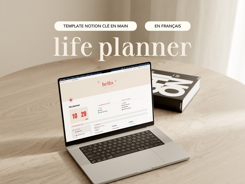 Life Planner : modèle Notion en français pour organiser sa vie perso et pro To do, projets, journal, planificateur de repas, bibliothèque image 1