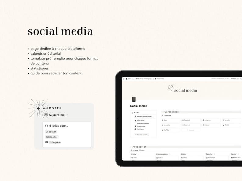 Business Planner: Notion model for freelancers and micro-businesses in French Finance, social media, project management image 5