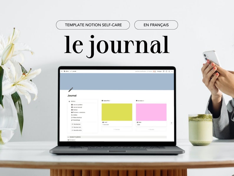 Le journal : modèle Notion en français pour prendre soin de toi et de ta santé mentale image 1