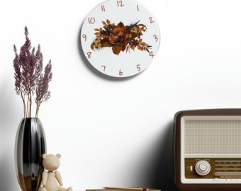 Enchanting Fall Vibes Acrylic Wall Clock, Embrace Autumn's Splendor, Timeless Elegance for Modern Interiors, Unique Gift Ideas
