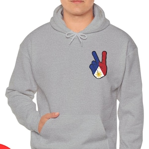 Peace Sign Philippines Flag Hoodie, Filipino Flag Hoodie, Filipino Gift, Unisex Heavy Blend™ Hooded Sweatshirt, Trendy Philippines Hoodie