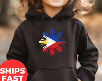 Youth Star Shape Philippines Flag Heavy Blend Hooded Sweatshirt, Filipino Flag Design Youth Hoodie, Star Shape Philippines Flag Youth Hoodie