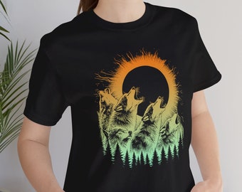 Wolves Howling Solar Eclipse | Koszulka Total Solar Eclipse 2024 | Modna koszulka Eclipse 2024 | Koszulka Retro Eclipse | Koszulka Total Eclipse 2024