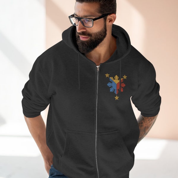 Unisex 3 sterren Filipijnen Logo Premium Full Zip Hoody, Unisex Filippijnse Full Zip Hoody, Filippijnen Full Zip Hoody, Filippijnse kerstcadeau