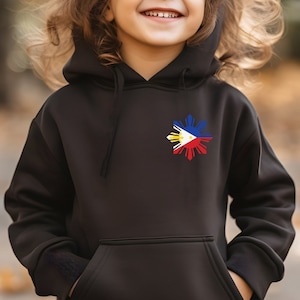 Youth Filipino Design Hoodie, Sun Shape Philippines Flag Youth Hoodie, Filipino Design Youth Heavy Blend Hooded Sweatshirt, Filipino Gift