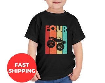 Kids 4th Birthday Shirt, Fourth Birthday Monster Truck Shirt, Monster Truck Birthday Shirt, Kids Birthday Costume, Toddler Short Sleeve Tee