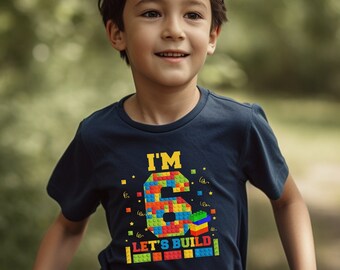 Kids 6th Birthday Lego Build Shirt, Sixth Birthday Shirt, Birthday T-shirt, 6th Birthday Shirt, Kids Heavy Cotton™ Tee, Kids Birthday Outfit