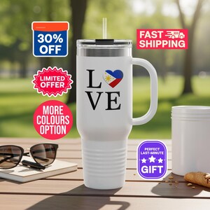 Custom Philippines Love Tumbler, Filipino Pride Gift, Pinoy Heart Flag, I Love Philippines Souvenir, Pilipinas Gift Idea, Travel Tumbler