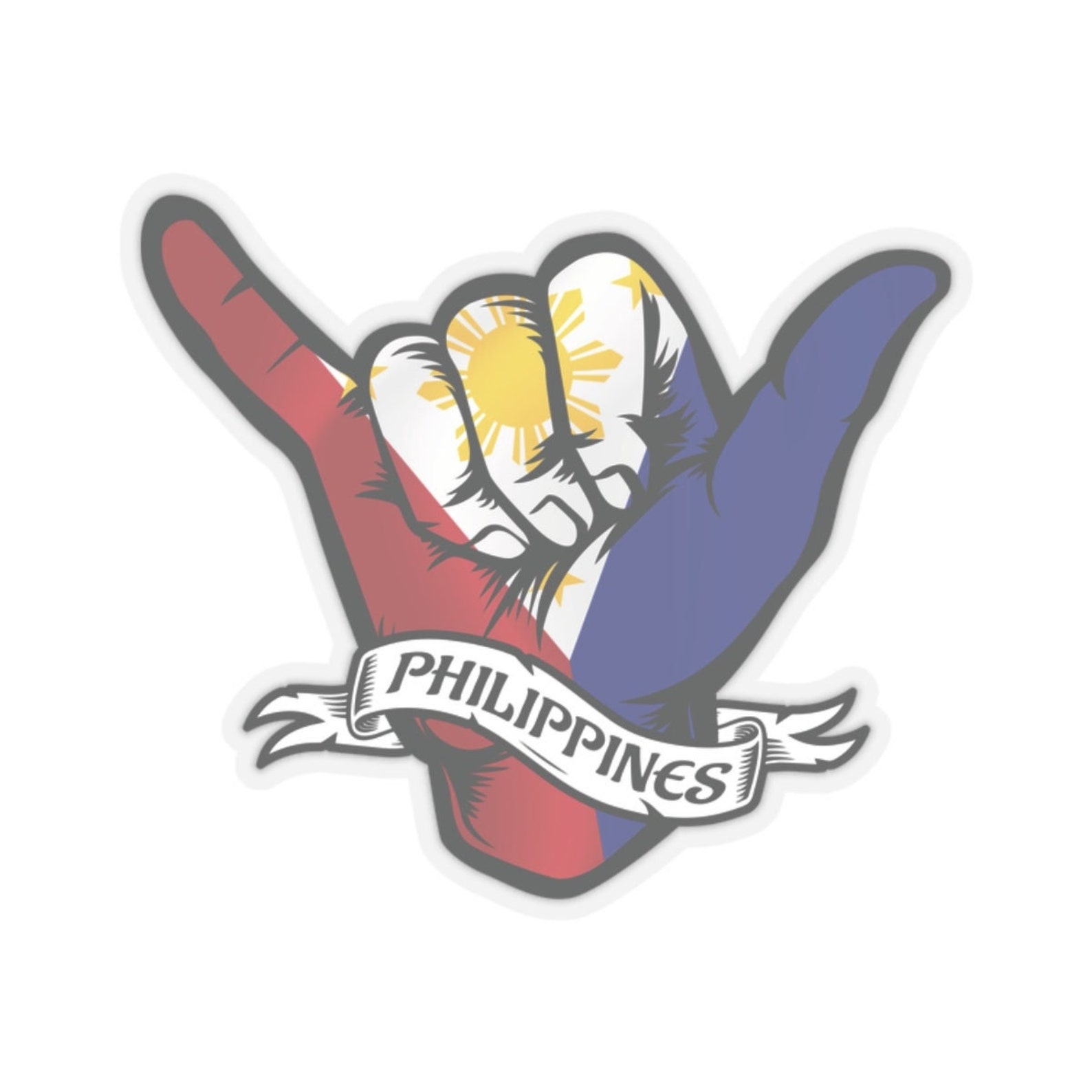 Pinoy Sign Shaka Hand Sign Philippines Flag Kiss-cut Stickers, Philippines Flag ...